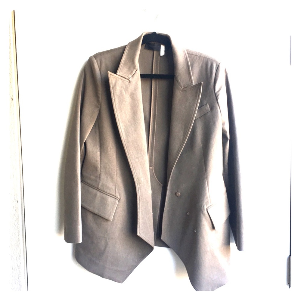 DKNY camel/ gray colored drap-style blazer.